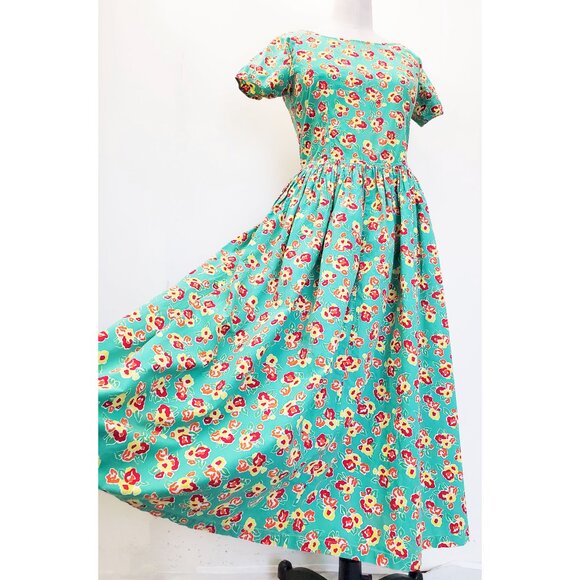 JACKPOT by Carli Gry Womens Vintage 90s does 50s Retro Floral Jade Midi M/L - Picture 13 of 13